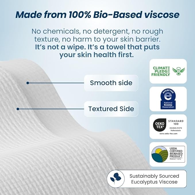 Clean Skin Club Clean Towels XLβ’, 100% USDA Biobased Face Towel, Disposable Face Towelette, Eczema Association Accepted, Makeup Remover Dry Wipes, Ultra Soft, 200 Ct, 4 Pack