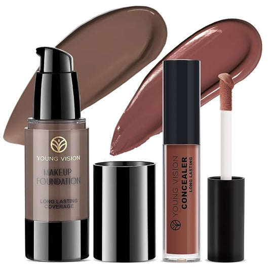 YOUNG VISION Full Coverage Liquid Foundation and Concealer Duo β Long-Wear, Lightweight, Non-Comedogenic, Hydrating, Oil-Free, Waterproof, Skin-Like Finish for All Skin Types