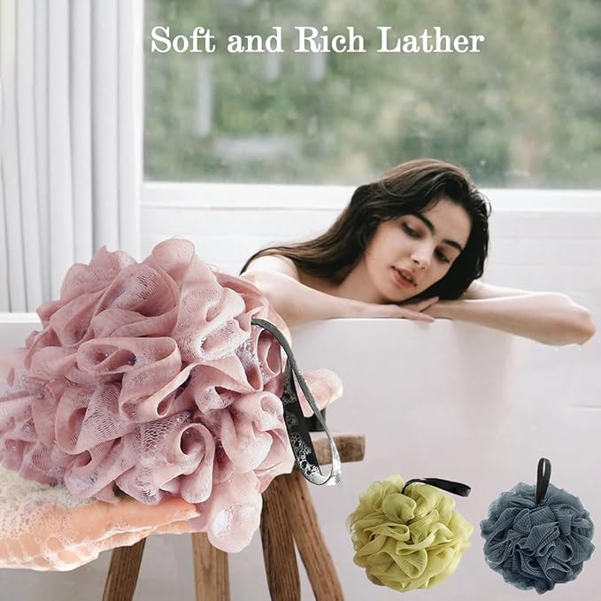 Loofah Sponge 50g/Piece, Exfoliating Bath Sponge Body Scrubber for Women and Men Bath Accessories (3Pcs Mix Color) (Dark Colored)