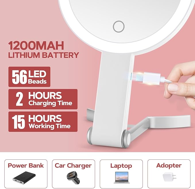 MIYADIVA Lighted Makeup Mirror, 30X Magnifying Mirror with Light and Adjustable Brightness, Hanging and Handheld Mirror with Handle, Portable Travel Makeup Mirror with Lights, Vanity Mirrors for Women