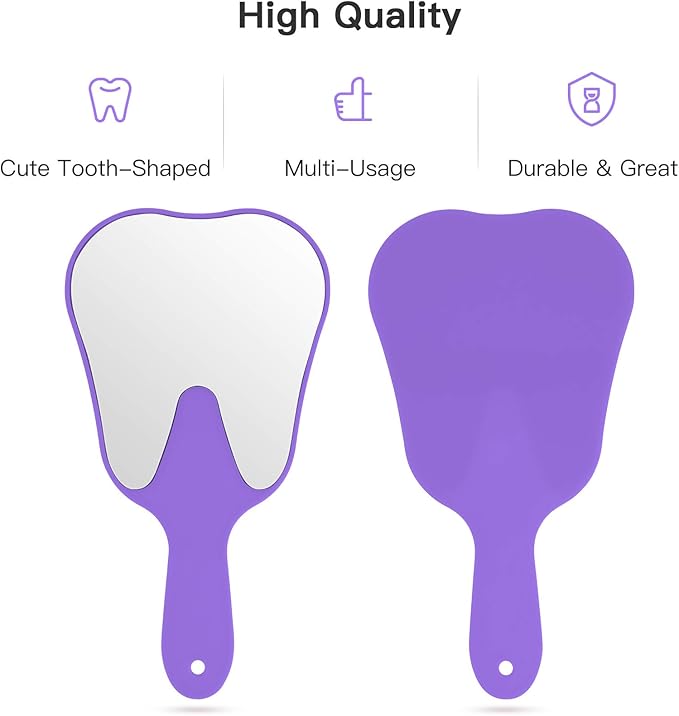 Annhua Tooth Shaped Mirror Hand Held Face Mirror Cute, Handheld Mirrors with Handle Purple Small Makeup Shower Mirror, Used for Salon|Barber|Dentist Clinic|Hairdressing