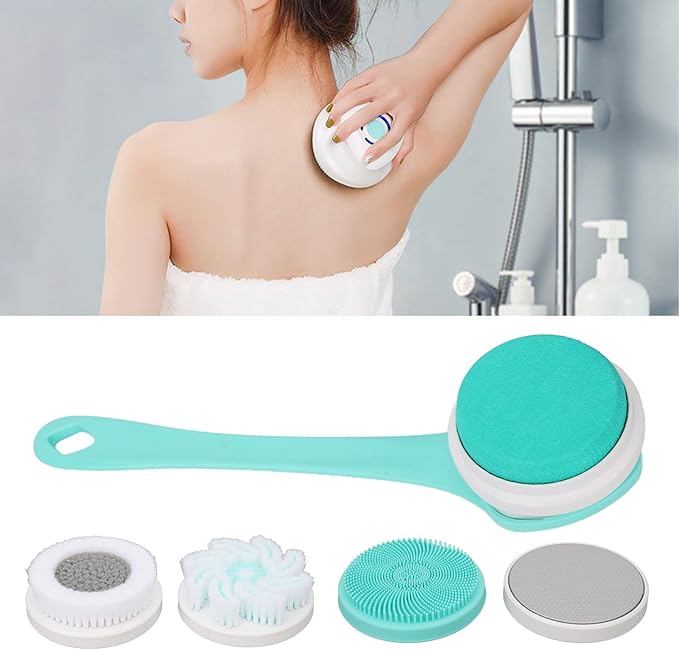 ZJchao IP67 Multifunctional Electric Shower Brush Electric Shower, Electric Body Brush for Exfoliating and Massage Brush Electric Dual Use Detachable Handle 3 Gear 5 Brush Head