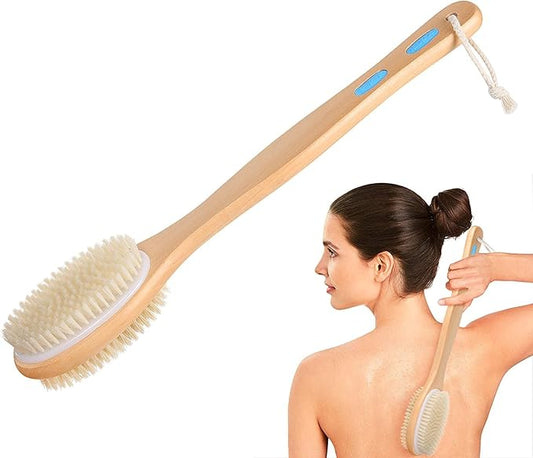 Body Brush Back Scrubber for Shower Exfoliating Body Scrubber with Soft and Stiff Bristles Shower Foot Scrubber Shower Loofah with Long Handle for Wet or Dry Brushing Exfoliating Massage