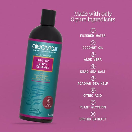 Aleavia Body Cleanse – Organic & All-Natural Prebiotic Body Wash with Pure Cold-Pressed Orchid Oil – Nourish Your Skin Microbiome – 16 Oz