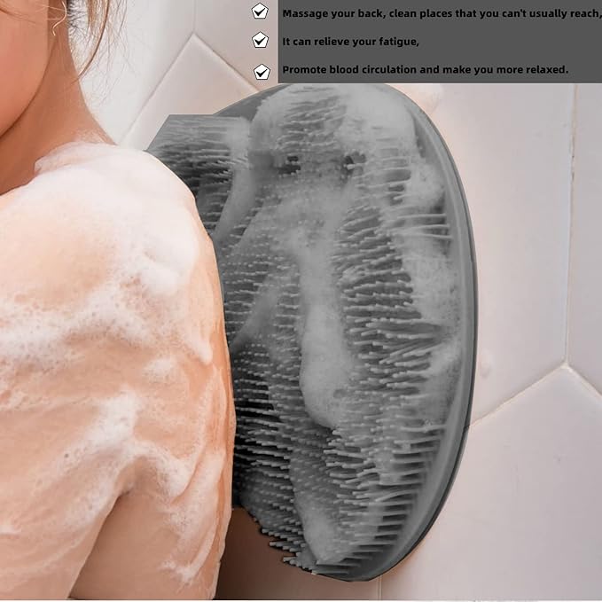 YVPSI Shower Foot & Back Scrubber, Wall Mounted Massage Pad, Silicone Bath Massage Cushion Brush with Suction Cups for Body Scrubber Improve Foot Circulation & Soothes Tired Feet (Grey)
