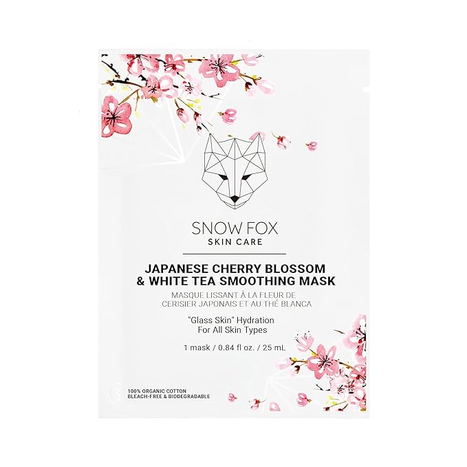 Snow Fox Japanese Cherry Blossom & White Tea Smoothing Mask β 1 Pack for Smooth, Bright, Glossy Skin 'Glass Skin' Effect