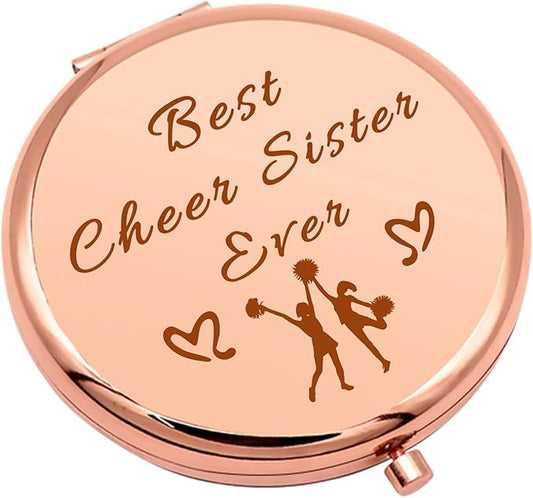 Cheer Gifts for Girls Sister Friendship Gift Rose Gold Compact Mirror for Cheer Team Cheerleader Cheerleading Gifts for Cheer Friend Folding Makeup Mirror for Cheer Sister Birthday Retirement Gifts