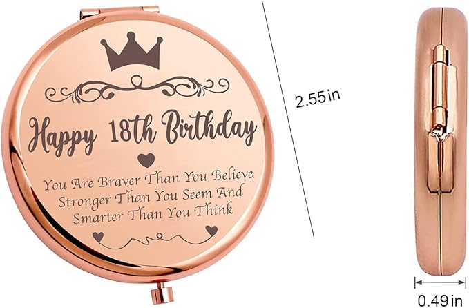 Ming Heng 18th Birthday Gifts Inspirational Compact Makeup Rose Gold Makeup Mirror for Daughter Niece Sister Best Friends,Coming of Age Gift for Girls,18 Years Old Birthday Party Gift
