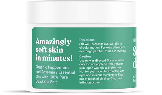 ASUTRA Dead Sea Salt Essential Oil Body Scrub Exfoliator (Purifying Peppermint), 16 oz - Ultra Hydrating, Gentle, & Moisturizing - Coconut, Peppermint, and Rosemary Oils