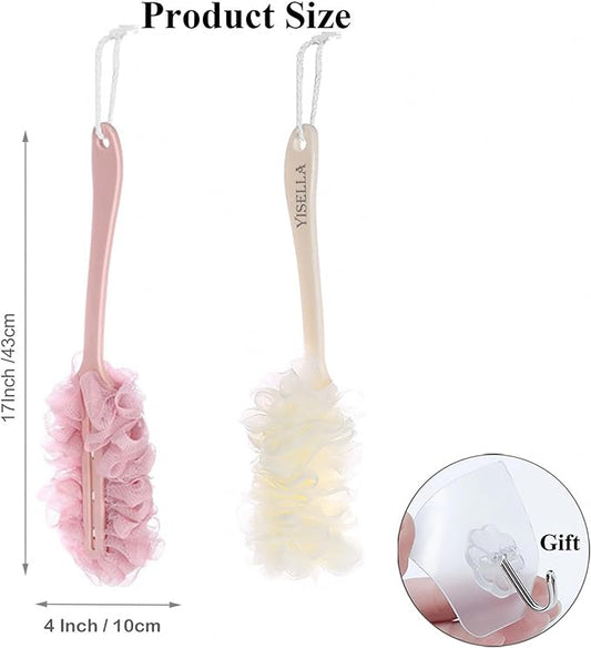 Back Brush Long Handle for Shower Sponges for Women,Back Shower Scrubber Loofah On A Stick Lufa with Long Handle