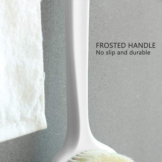 Upgraded Bath Body Brush with Comfy Bristles Long Handle Gentle Exfoliation Improve Skin's Health and Beauty Bath Shower Wet or Dry Brushing Body Brush (14 inch, White)