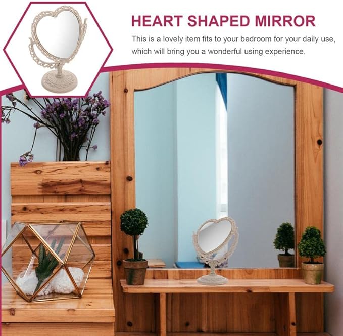 1 Pack 7-Inch Tabletop Vanity Makeup Mirror with 3X Magnification Double-Sided Rotatable Dresser Mirror Bathroom Bedroom Dressing Beauty Mirror (Beige)