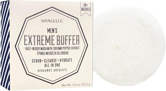 SPONGELLร Men's Extreme Buffer - Body Wash/Shower Gel Sponge - Bergamot Absolute White