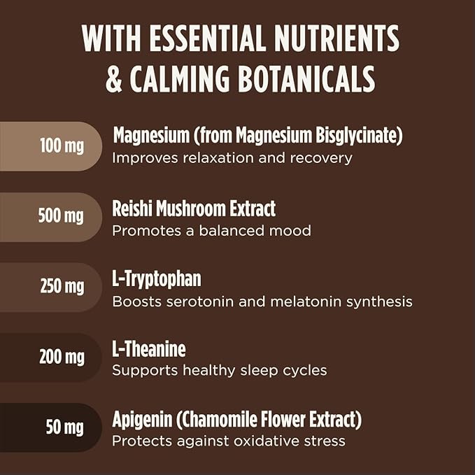 Calm Evening Tonic Sleep Powder - Cinnamon‑Cocoa Nighttime Superfood Drink Mix - Magnesium, L‑Theanine, Reishi Mushroom & L‑Tryptophan for Deep Sleep & Recovery, No Grogginess - 5 Servings