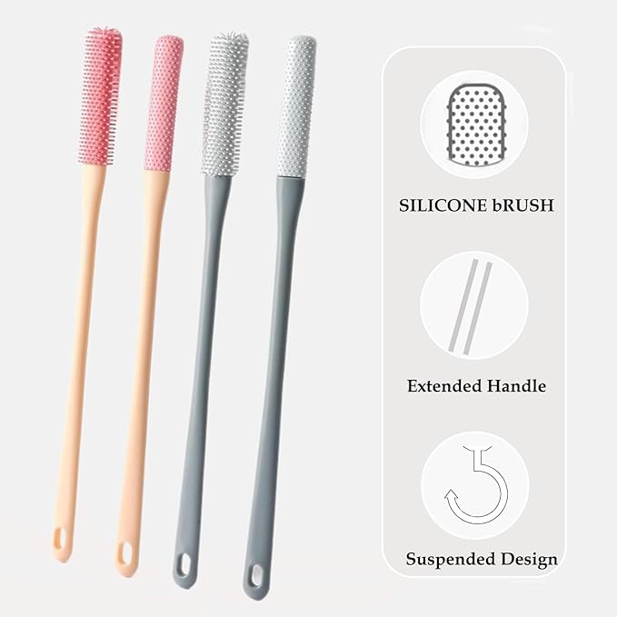 Toe Cleaning Brush,15.7" Foot Scrubber in Shower with Long Handle Shower Foot Scrubber Foot Brush Toe Scrubber for Exfoliating for Men,Women and Seniors(Pink)