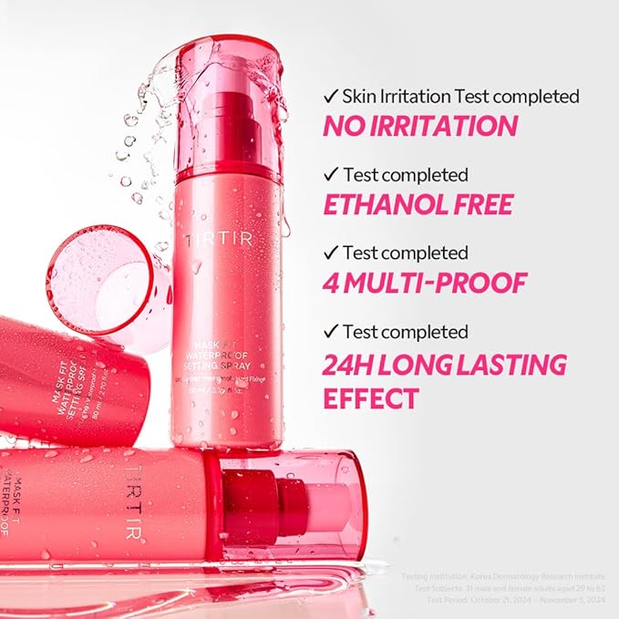 TIRTIR Waterproof Setting Spray β 24 Hour Long Lasting Fix, Sweatproof Water Resistant Makeup Finisher β Ethanol Free, Semi Matte Finish for Oily Skin β Korean Makeup Fixer