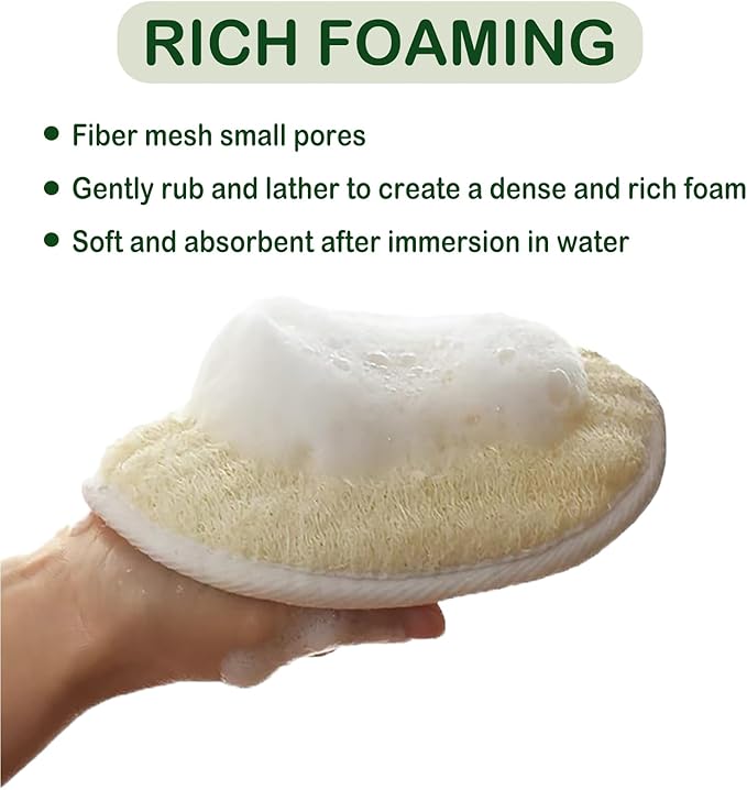 (3 PCS) Natural Loofah Sponge Exfoliating Body Scrubber,Made with Eco-Friendly and Biodegradable Shower Luffa Sponge, Loofah for Women and Men,with Rust-Proof Hook, Beige,11x16cm