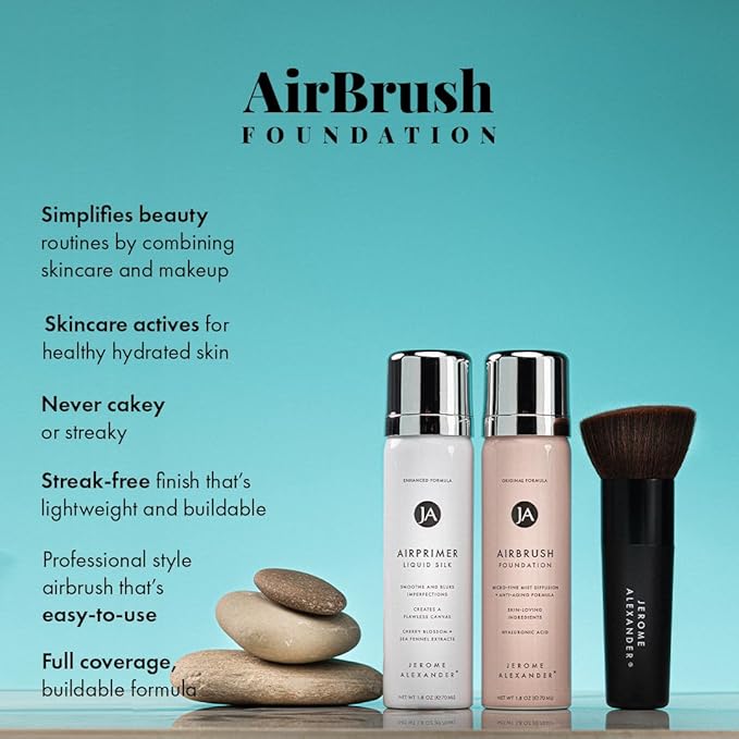 MagicMinerals AirBrush Foundation Set by Jerome Alexander β 3pc Set Includes Primer, Foundation and Kabuki Brush - Spray Makeup with Anti-aging Ingredients for Smooth Radiant Skin (Fair)