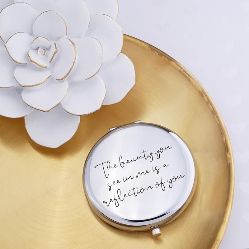 Love, Georgie "The beauty you see in me is a reflection of you" Pocket Mirror. Gift for Weddings, Birthdays, or Mother's Day. Compact Mirror for the Mother of the Bride or Groom. (Rose Gold)