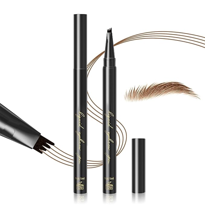 Eyebrow Pencil Eyebrow Microblading Pen - Eye Makeup Brow Pen Liquid Pencil with 4 Micro-Fork Tip, Waterproof & Long-Lasting & Smudge-Proof Brow Pencil, Voluminous Hair Stays on All Day (Light brown)