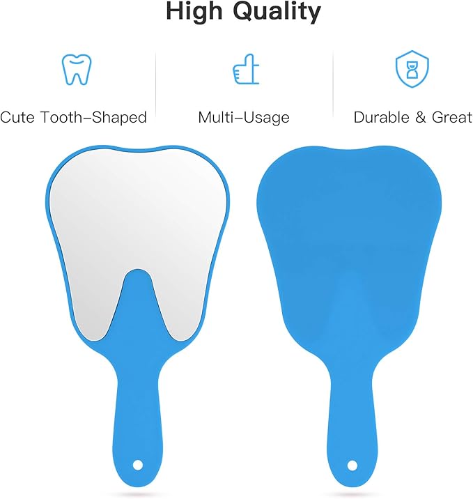 Annhua Handheld Mirror Small with Handle Blue, Hand Mirror Tooth-Shaped Kids Makeup Mirror Cute for Salon|Barber|Hairdressing - Easy to use & Lightweight
