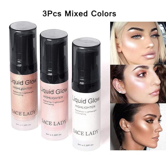 Matte Pore Face Primer 3pcs & Shimmer Highlighter Makeup Glow Illuminator 3pcs, Ultra-smooth Soft Lightweight Pore Minimizer and Liquid Highlighter Face Cosmetic Set