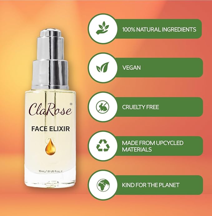 100% Natural Face Elixir - Anti-Ageing, Moisturising, Brightening, Firming - Luxury Oil selection β Vegan β 1 FL Oz