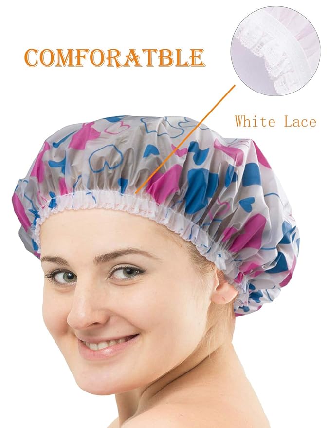 12 Pieces Reusable Waterproof Shower Caps,Durable Elastic Bathing Hair Cap,Beauty Salon Spa Shower Caps Lace Elastic Band Hair Bath Caps Shower Caps