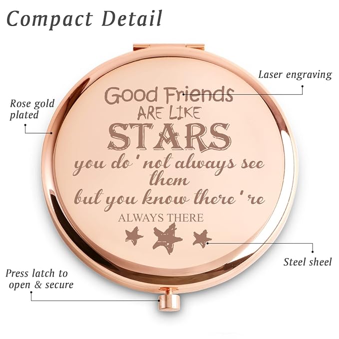 Friendship Gifts for Women Girls, Personalized Compact Mirror, Mothers Day Birthday for Gifts for Female Friends Bestie Bestfriend, 2025 Graduation Gifts for Her Middle High School College