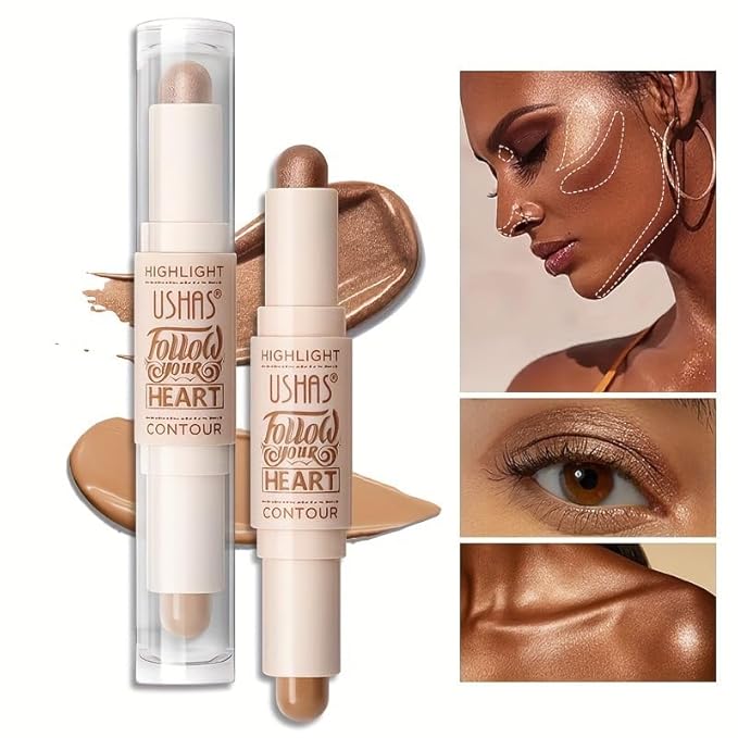 Radiant Glow & Defined Contours: 2-in-1 Highlight & Contour Stick - Trio Shades for Flawless Skin Match, Effortless Beauty in a Swipe!
