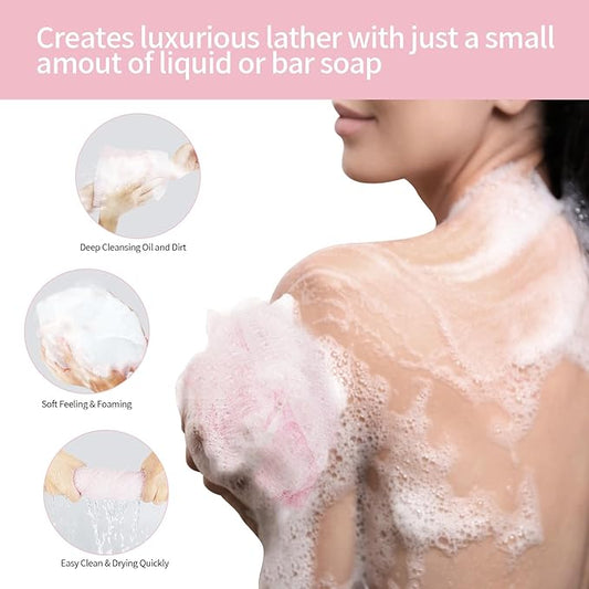 EXFOLIATING Luffah Towel, Body wash Towel,Bath Loofah Sponge, Body Scrubber Exfoliators, Exfoliating Washcloth,Rip-Resistant, Fast Dry, Rich Foam,for All Skin Types-Made in Japan (Pink)
