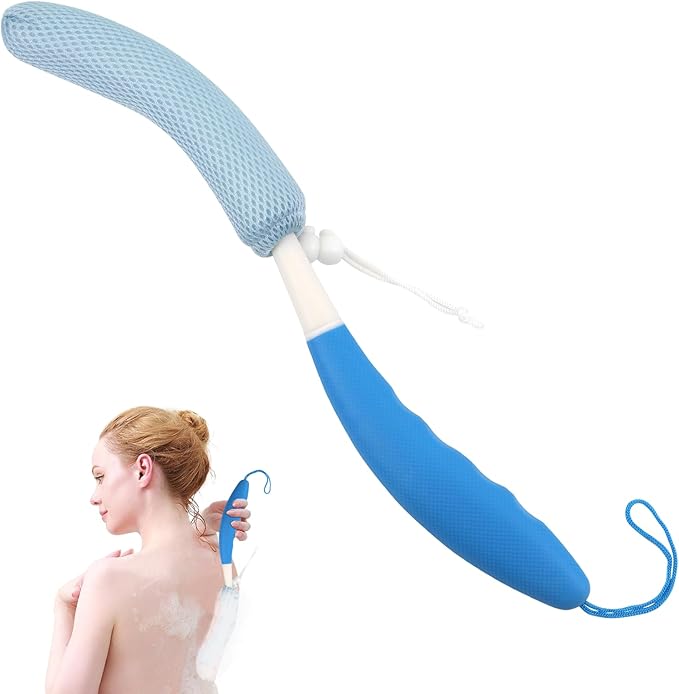 Back Scrubber for Shower,Mesh Sponge Body Shower Brush with Long Handle for Use in Shower Back Scrubber,Back Scrub for Exfoliating Body Scrubber or Shower Brush (Blue and Blue)