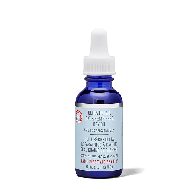 First Aid Beauty Ultra Repair Oat & Hemp Seed Oil β Hydrating, Non-Greasy Facial Oil with Arnica & Colloidal Oatmeal for Redness Relief β Calms Dry, Distressed Skin β Fragrance Free, 1 oz