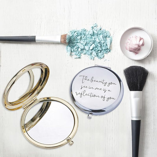 Love, Georgie "The beauty you see in me is a reflection of you" Pocket Mirror. Gift for Weddings, Birthdays, or Mother's Day. Compact Mirror for the Mother of the Bride or Groom. (Silver)