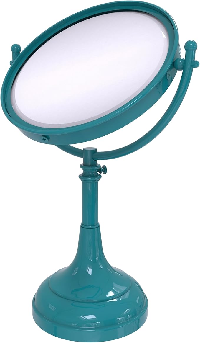 Allied Brass DM-1/4X-GLT Height Adjustable 8 Inch Vanity Top Make-Up Mirror 4X Magnification, Glokzin Teal