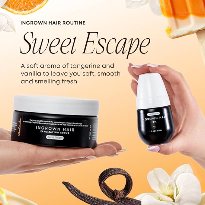 Bushbalm Ingrown Hair Exfoliating Scrub - Reduces Appearance of Ingrown Hairs and Helps with Underarm Bumps - Soothes Razor Bumps, Post Shave Redness and Itching - Sweet Escape 236 ml