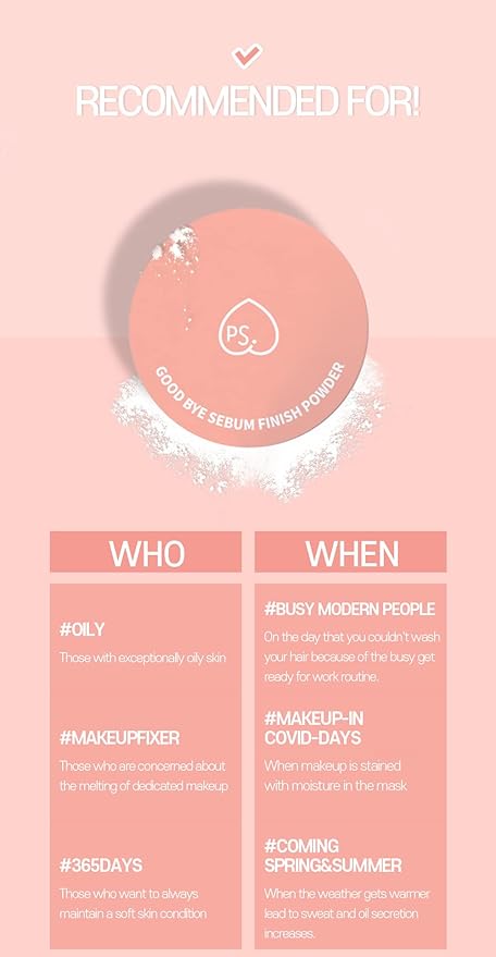 Goodbye Sebum Control Finish Powder 5g β Lightweight Oil-Absorbing Face & Hairline Powder for Long-Lasting Soft Matte Finish (Peach)