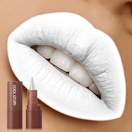 Matte Lip Liner and Lipstick Crayon Shape And Tapered Tip for Perfect Contour and Gradient Effect Waterproof Eyeliner Lip Pencil 3-in-1 Makeup Lip Combo, White 8#