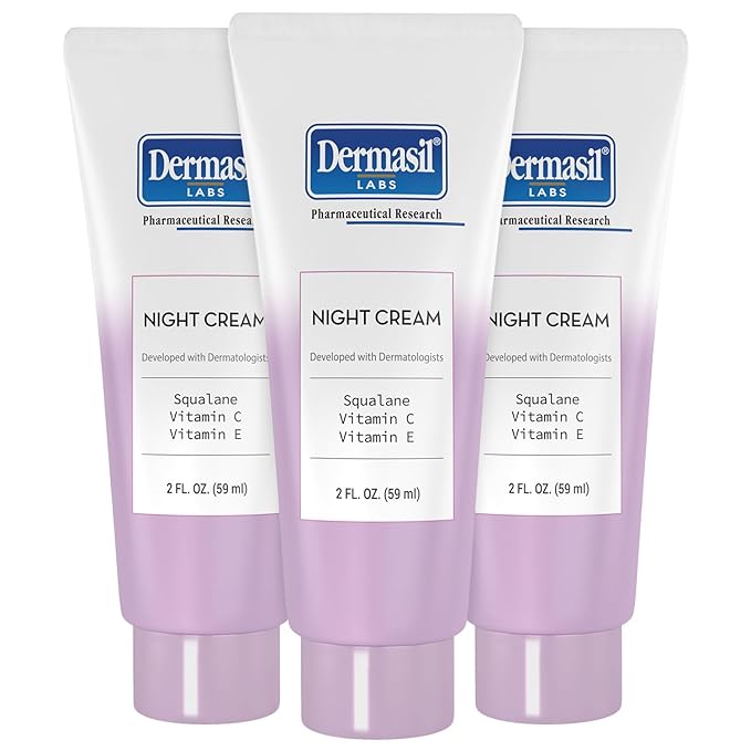 Dermasil Night Cream 3-Pack β Anti-Aging Face Moisturizer with Squalane, Hyaluronic Acid, Vitamin C, and Vitamin E, 2 Oz Ea