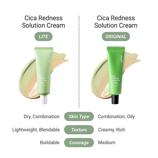 Meebak Cica Redness Solution Cream Lite | Green Color-Corrector | CC Cream w/Niacinamide | Tinted Moisturizer - Fair to Medium Skin