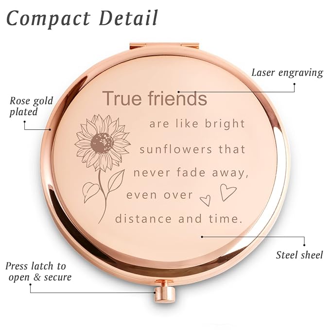 Friendship Gifts for Women Girls, Personalized Compact Mirror, Mothers Day Birthday for Gifts for Female Friends Bestie Bestfriend, 2025 Graduation Gifts for Her Middle High School College