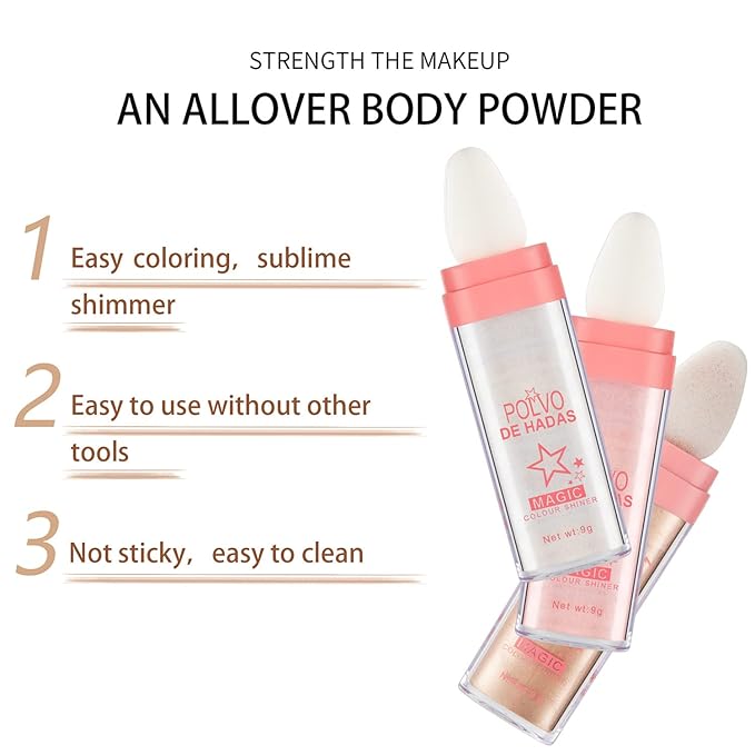Highlighter Powder Stick Makeup 2Pcs Polvo De Hadas Body Glitter Shimmer Highlighter Powder High Gloss Blush Contour Powder Makeup Shine Face Powder Blush for Eyes Lips Hair Body Glow (Pink,Brown)