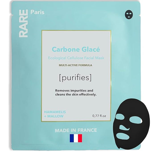 Carbone GlacΓ© - Purifying Carbon Black Facial Sheet Mask - Cleanses & Tightens - With Hamamelis & Mallow - Purifying, Firming & Revitalizing - Multi-Active Serum Formula - 1 Pack