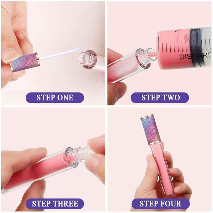 AMORIX 50 Pack Diamond Lip Gloss Tubes with Wand 5ml Empty Rhinestone Lip Gloss Containers Lipgloss Bottles Crystal Lip Gloss Supplies Kit + 3pcs Syringes + Labels for DIY Base