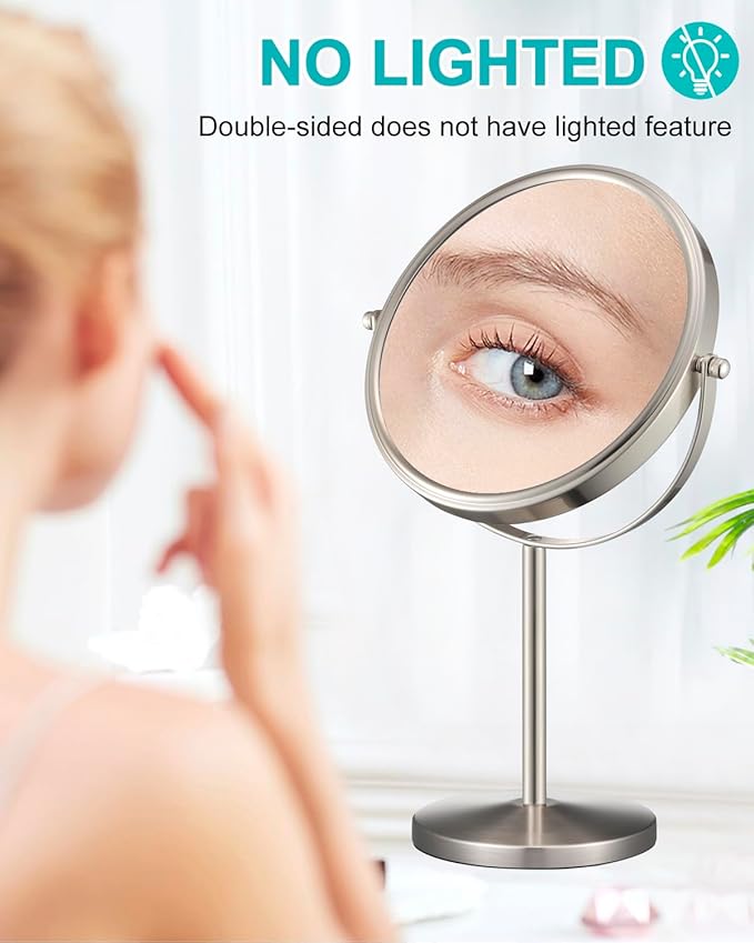 ALHAKIN 1X/15X Magnifying Mirror, Double Sided Makeup Mirror with Stand for Desk, 8 Inch Vanity Tabletop Mirror with 360Β° Rotation Portable for Bathroom Bedroom, Nickel