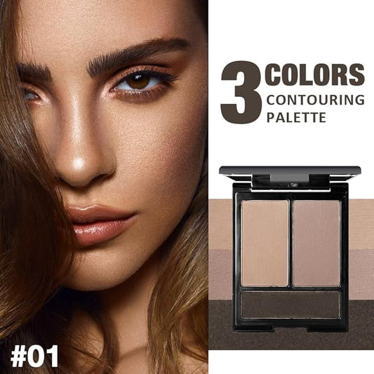 Matte Shimmer Highlight Bronzer Powder Palette with Mirror for Face Cheek Contour Brightening,Buildable Coverage Natural Makeup,Ultra Sculpt Nose Shadow (Matte gray brown dark with mirror)