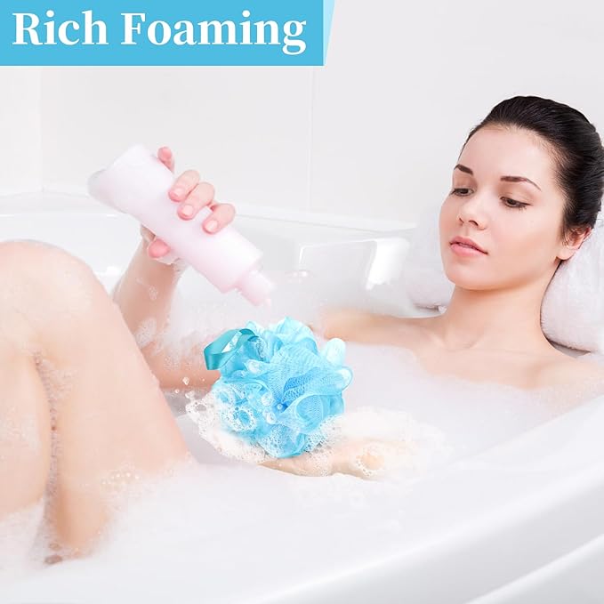 Bath Loofah Shower Sponge Body Back Scrubber Soft Mesh Shower Puffs Exfoliating Loofa for Women & Men Bath Accessories Cleaning Tool (4Pcs 75G, Extra Large)
