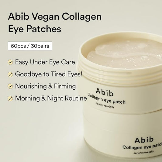 Abib Collagen Eye Patches 60 Patches, Korean Under Eye Patches for Puffy Eyes and Dark Circles, Anti-Wrinkle
