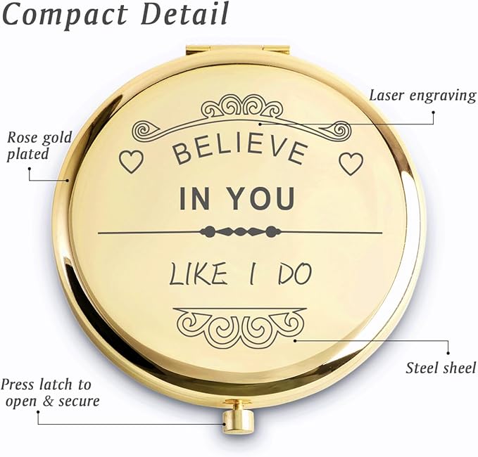 Personalized Gifts for Women Girls, Inspirational Compact Mirrors, 2025 Graduation Gifts for Her, Unique Mothers Day Birthday Gifts for Mom Sister Wife Daughter Niece, Friendship Gifts for Friends