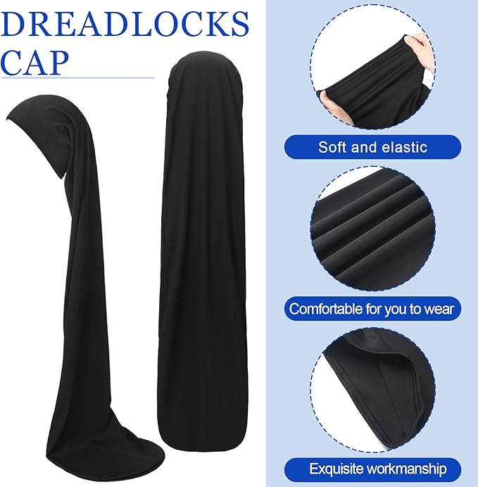 4 Pcs Jumbo Dreadlock Cap 37'' Hair Dreads Head Wrap Loc Wraps for Dreads Hair Accessories for Men Women Sleeping